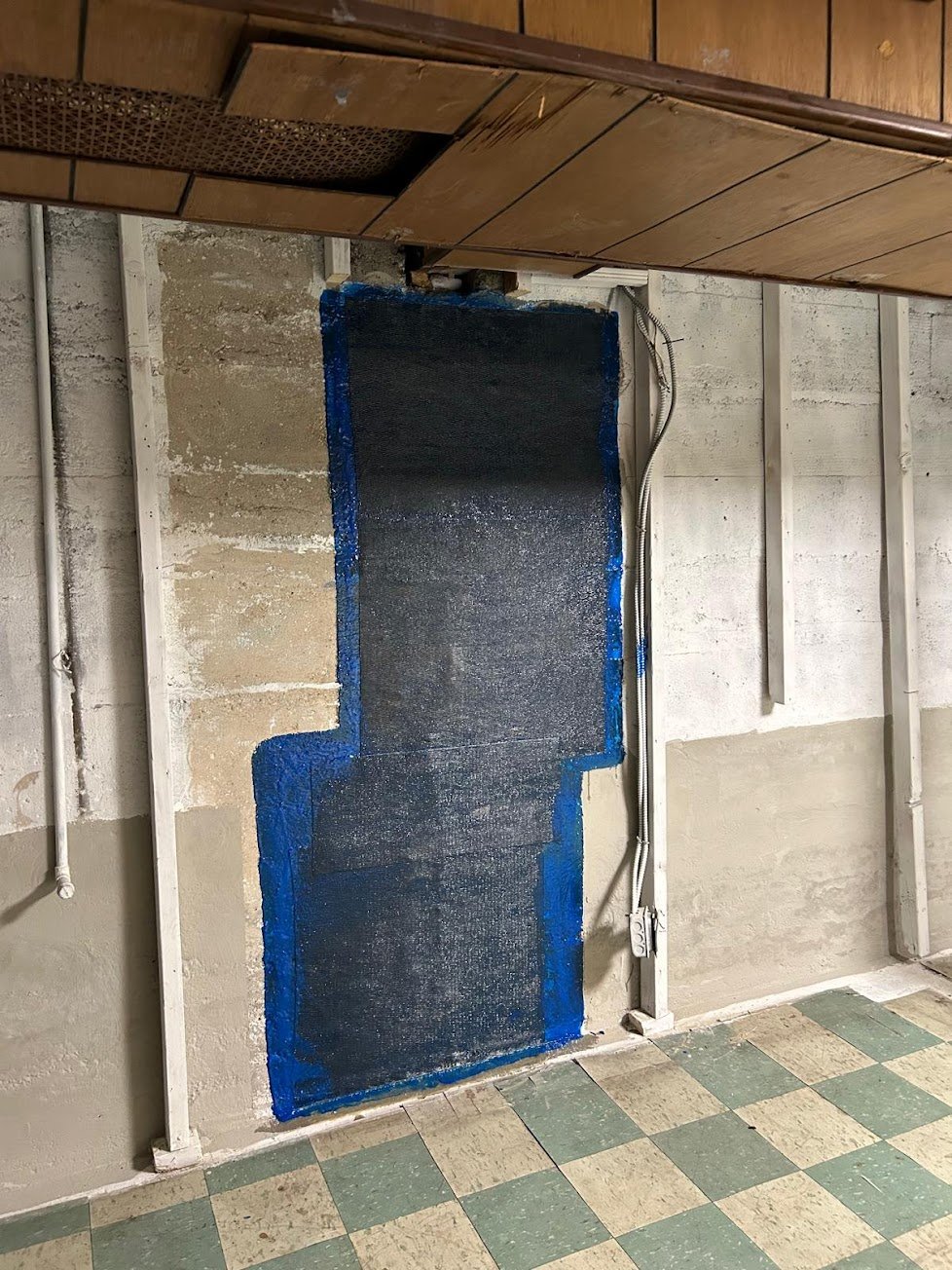 leaking basement wall crack repair with carbon fiber structural reinforcement in Bronx, NY — after