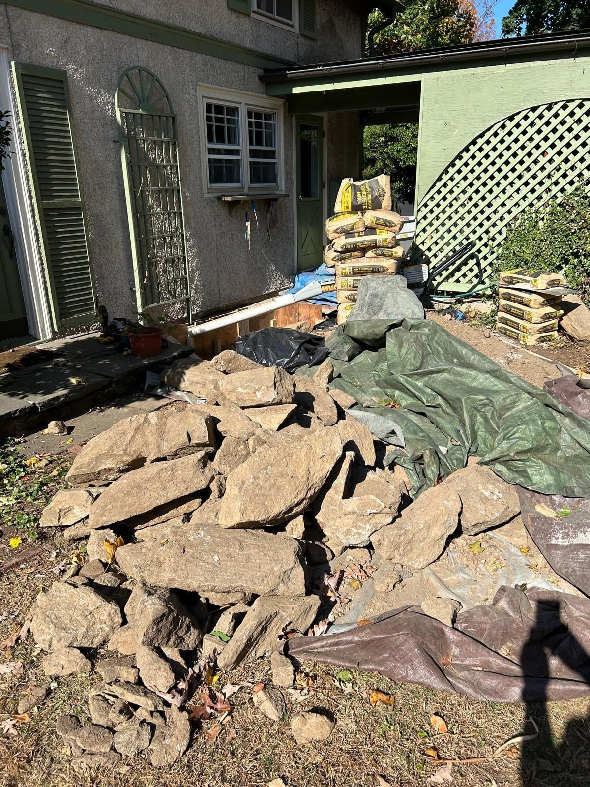 Job-site photo 1: exterior excavation foundation waterproofing for a chronic basement leak in Greenwich, CT