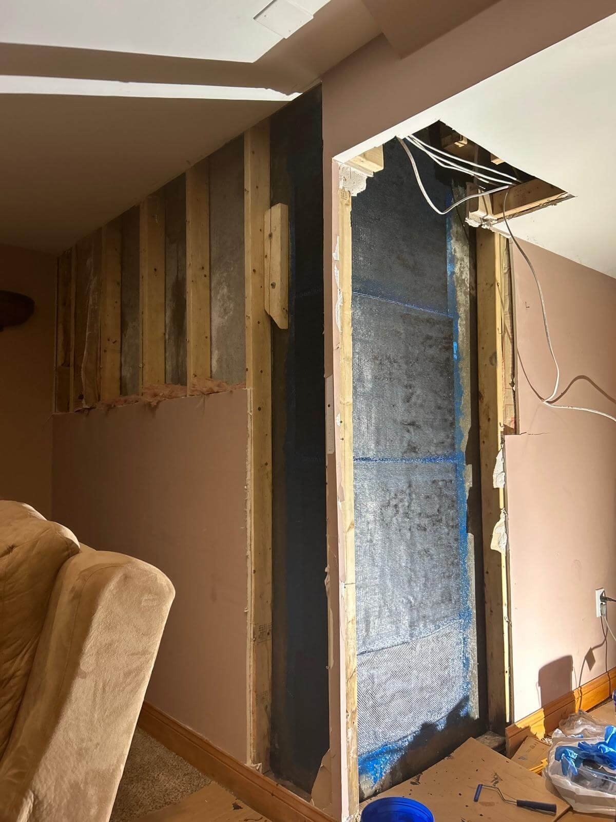 outer corner foundation crack repair with carbon fiber strap reinforcement in Katonah, NY — after