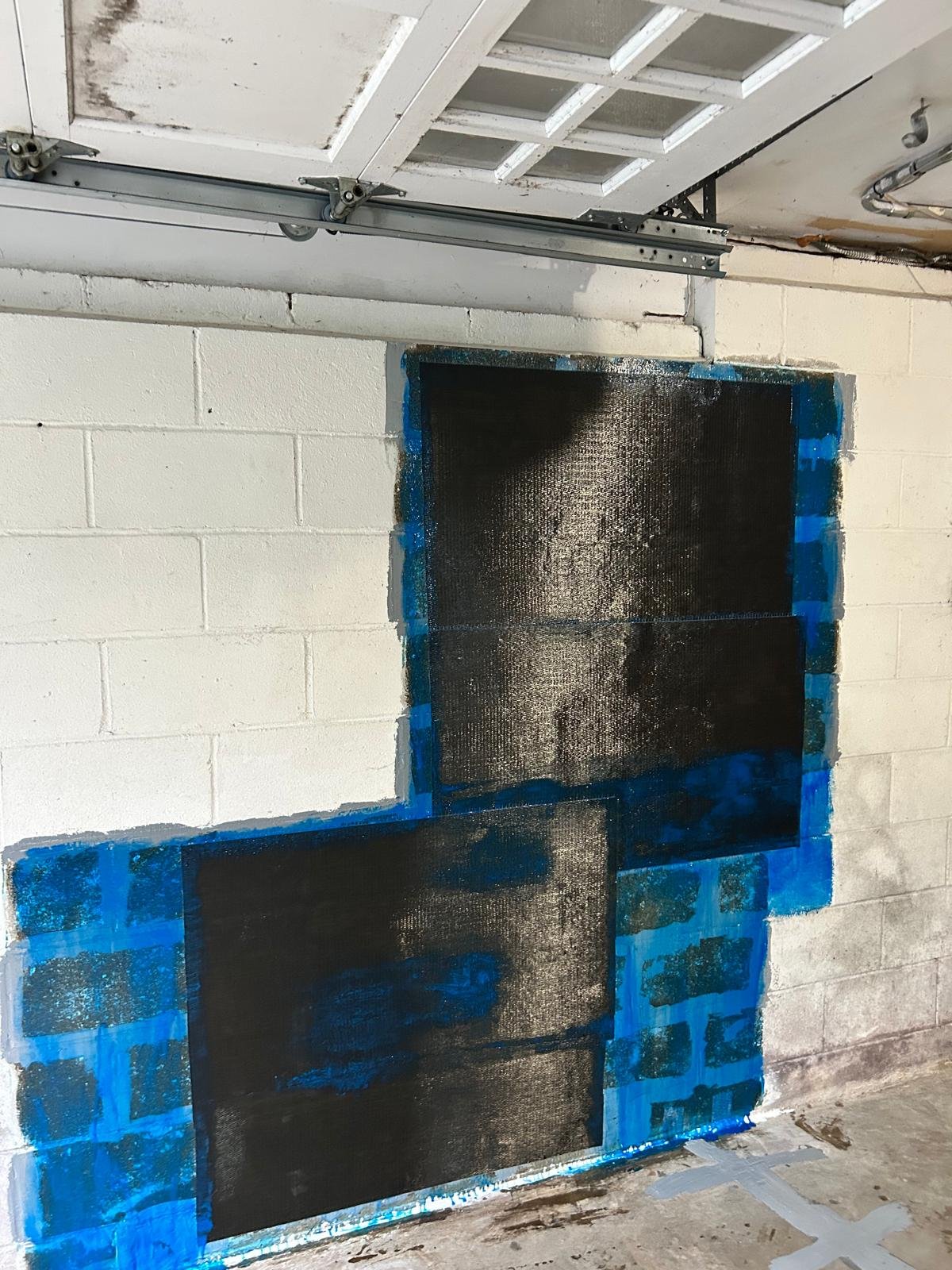basement block wall structural crack repair with carbon fiber mesh wraps in Weston, CT — after