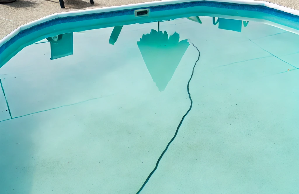 Swimming pool shell with a long visible crack running across the floor